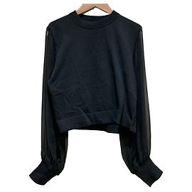 Autre Marque HYKE CREW NECK CROPPED SWEATER WITH SHEER SLEEVES Strick-Top