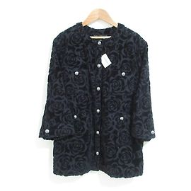 Chanel Camellia Pattern Velour Collarless Jacket