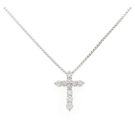 Autre Marque Colar de Cruz em Platina e Diamantes