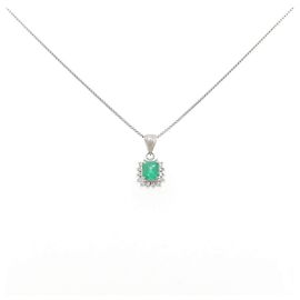Autre Marque LuxUness Platin-Halskette mit Smaragd und Diamant