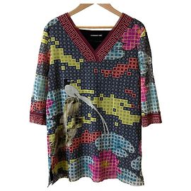 Autre Marque Top V-Neck in Power Net con motivo Lotus Bird VIVIENNE TAM