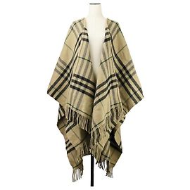 Casaco capa Burberry em mistura de cashmere com bordas franjadas
