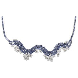 Autre Marque Colar Damiani Frutti em ouro branco 750 com safira e diamante