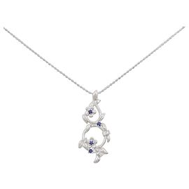 Autre Marque Collana Fiore in Oro Bianco Au750 Zaffiro e Diamante