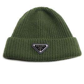 Gorro de malha em lã e cashmere Prada com logótipo Triangle