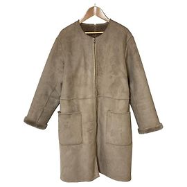 Autre Marque BEAMS HEART Faux Shearling Mantel ohne Kragen mit Reißverschluss