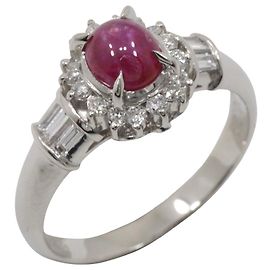 Autre Marque Anel de platina Pt900 com rubi estrela e diamante