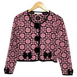 Autre Marque Cardigã de malha em pele de coelho jacquard Super Beauty Flower