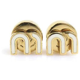 Pendientes de botón Miu Miu dorado y blanco