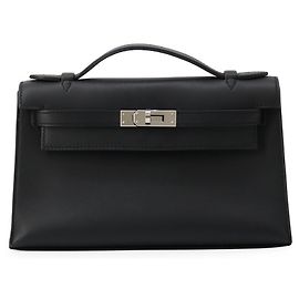 Hermès Hermes Pochette Kelly Handtasche aus schwarzem Swift-Leder
