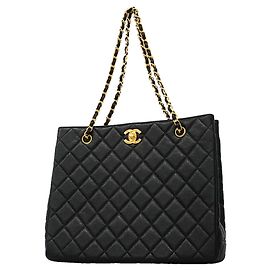 Chanel Tote Bag aus schwarzem genarbtem Kalbsleder