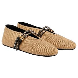 Alaïa Mary Jane Ballerinas aus beigem Stroh
