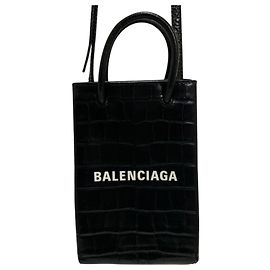Bolsa de Ombro Balenciaga Black Shopping Phone Holder