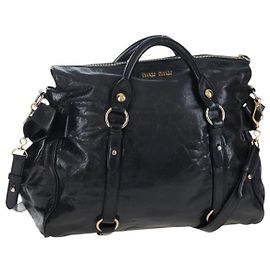 Borsa a mano Miu Miu Vitellolux 2way Black Gold Auth 202521M