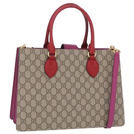 Bolsa de mão GUCCI GG Supreme PVC 2way Beige Gold 409531 Auth 203076M