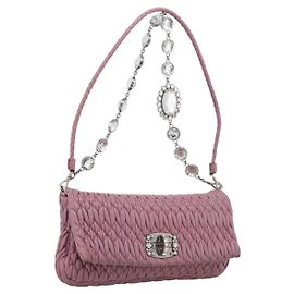 Borsa a tracolla Miu Miu Matelassé con catena in pelle 2way Rosa Argento Auth 206370A