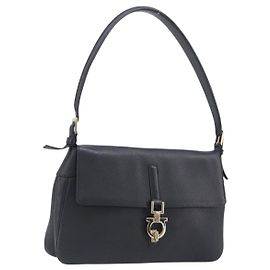 Borsa a tracolla Salvatore Ferragamo Gancini in pelle nera e oro Auth 199594