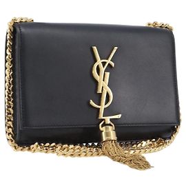 Autre Marque Borsa a tracolla Chain Kate SAINT LAURENT in pelle nera e oro Auth 204906SAM
