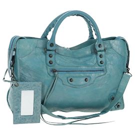 BALENCIAGA The City Handtasche aus Leder 2way Hellblau 115748 Auth am12583V