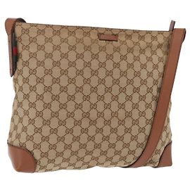 Borsa a tracolla GUCCI GG Canvas Web Sherry Line Beige Silver 308930 Auth ka6334