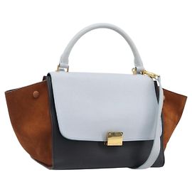 Céline Borsa a mano CELINE Trapeze in pelle 2 vie azzurro e oro autentica 204832V