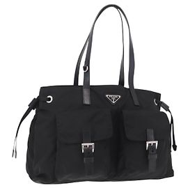 PRADA Tote Bag Nylon Black Silver Auth 206115V