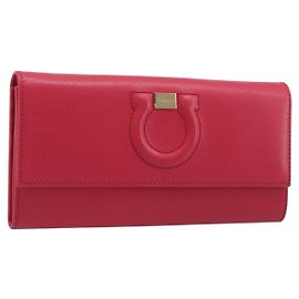 Cartera larga Salvatore Ferragamo Gancini de piel rosa oro auténtica bs37358V
