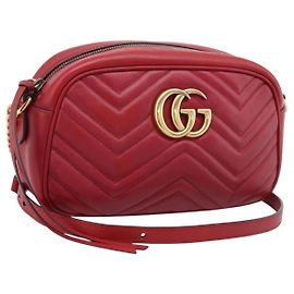 Sac à épaule GUCCI GG Marmont en cuir rouge et or 447632 Auth ka6415