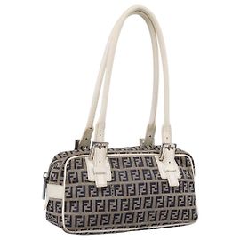 FENDI Zucchino Canvas Handtasche Navy Silver 8BN004 Auth mr2935