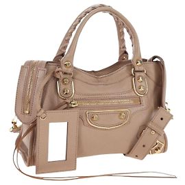 BALENCIAGA Classic Metal Edge City Leather 2way Beige Gold 390160 Auth BA15796M