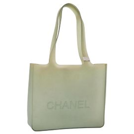 Bolso Tote CHANEL Rubber Khaki Silver CC Auth mr2989
