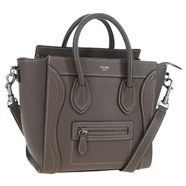 Céline CELINE Luggage Nano Hand Bag Leather 2way Gray Silver Auth 204904V
