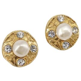 Boucles d'oreilles CHANEL Métal Doré Blanc CC Auth bs37230