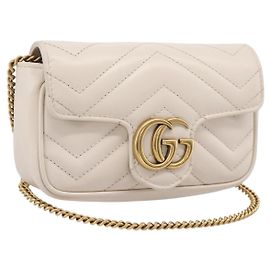 Borsa a tracolla con catena GUCCI in pelle Beige Tono Oro 476433 Auth mr3031V