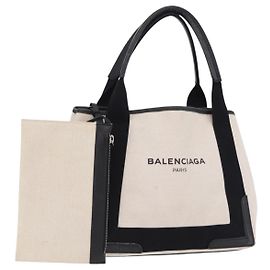 Borsa BALENCIAGA Navy Cabas S Canvas White Black 339933 Auth 204200