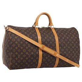 LOUIS VUITTON Monogram Keepall Bandouliere 60 Boston Bag M41412 LV Auth 203294V