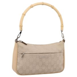 Sac à main GUCCI GG Canvas Bamboo Beige Silver 001 3870 Auth mr2927A
