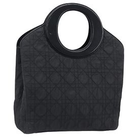 Borsa a mano Christian Dior Canage Nylon Nero Tono Oro Auth gh2390