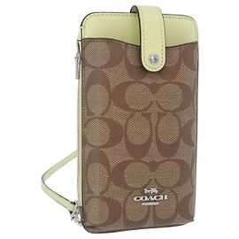 Étui Smartphone Coach Signature Shoulder Pouch PVC Beige Silver Auth ki6833A
