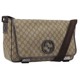Borsa a tracolla GUCCI GG Supreme PVC Beige Silver 223661 Auth 200553