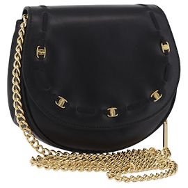 Borsa a tracolla Salvatore Ferragamo Vala Chain in pelle nera e oro autentica 206299