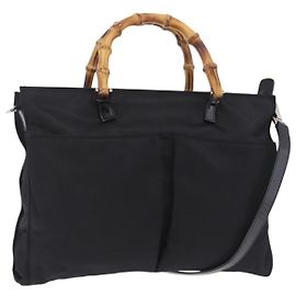 Borsa a mano GUCCI Bamboo Nylon 2way Nero Argento 001 2855 1875 5 Auth ka6416