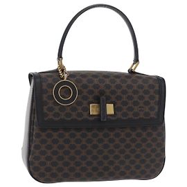 Céline Bolsa de mão CELINE Macadam Canvas PVC Preto Tom Dourado Auth mr2952A