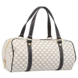 Céline CELINE Macadam Canvas Boston Bag PVC Leather White Gold Auth 206111V