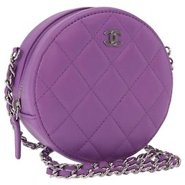 CHANEL Matelasse Chain Shoulder Bag Lamb Skin Purple Silver CC Auth 206022M
