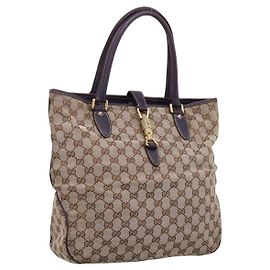 GUCCI GG Canvas New Jackie Handtasche Beige Gold 145818 Auth 206247