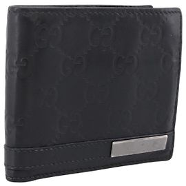 Portafoglio compatto GUCCI GG Canvas Guccissima in pelle nera 233102 Auth 206146A