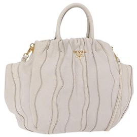 Bolso de mano PRADA de cuero 2way White Gold Auth 206042V