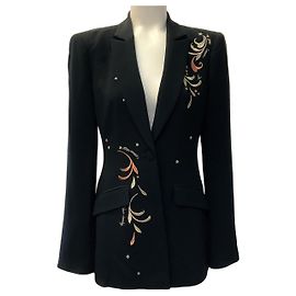 Autre Marque Cinq à Sept Black Estelle Paisley Love Letter Embroidered Crepe Blazer