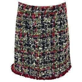 Gonna in tweed di lana e mohair multicolore bordeaux / verde / blu navy Etro